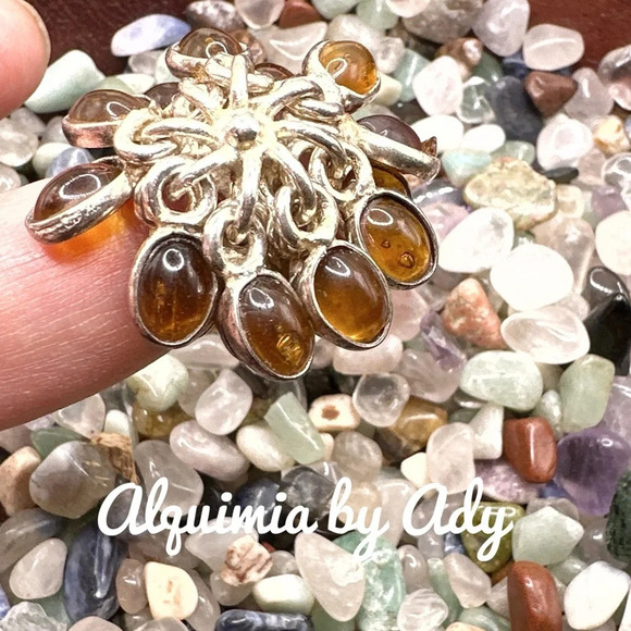 Baltic Amber silver statement cocktail floating flower ring - Picture 2 of 4